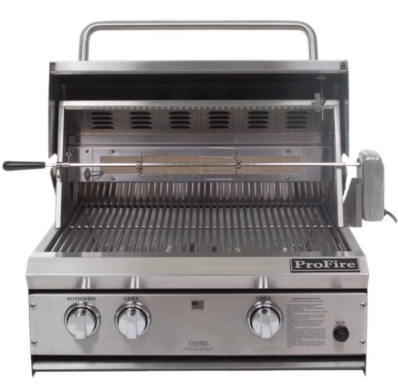ProFire Professional - 27" 44,000 BTU Grill with 11,500 BTU Rear Broiler and Rotisserie, 525 Sq. In. Cooking Area (Overall Dimensions 27W x 10H x 24 1/2D)