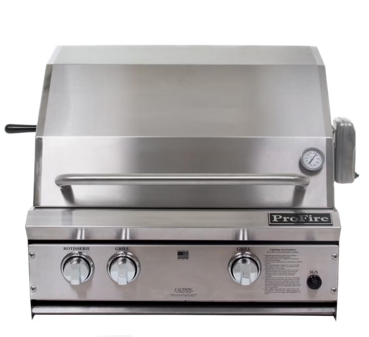 ProFire Professional - 27" 44,000 BTU Grill with 11,500 BTU Rear Broiler and Rotisserie, 525 Sq. In. Cooking Area (Overall Dimensions 27W x 10H x 24 1/2D)