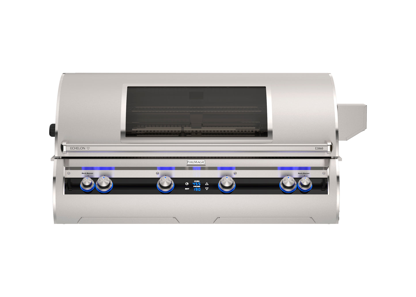 Fire Magic Echelon Diamond 48-inch built-in grill featuring an analog thermometer and Magic Window lid closed.
