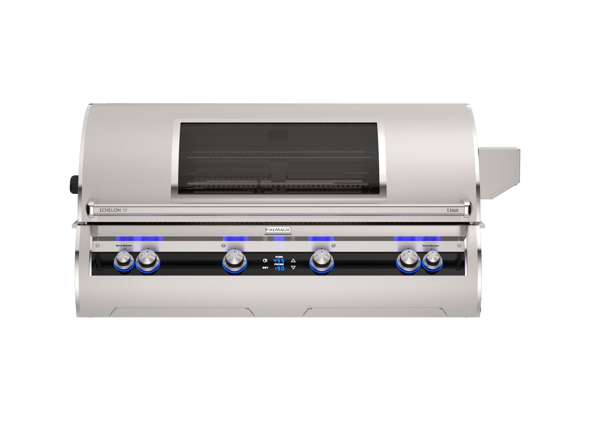 Fire Magic Echelon Diamond 48-inch built-in grill featuring an analog thermometer and Magic Window lid closed.