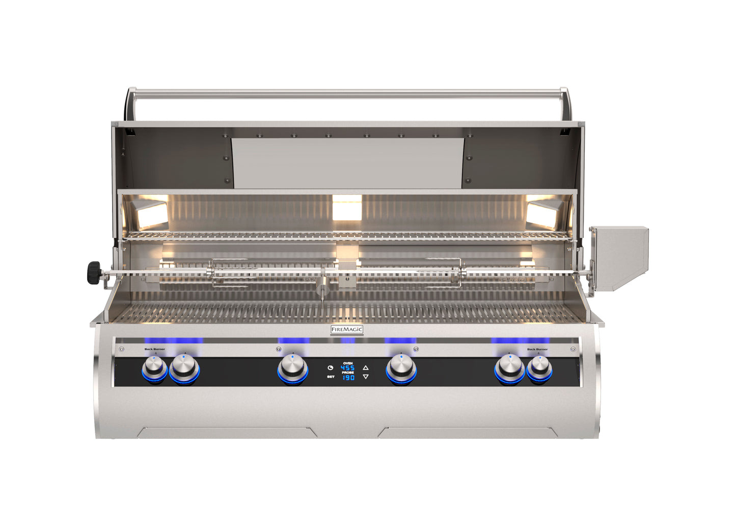 Echelon Diamond 48-inch built-in grill featuring an analog thermometer and Magic Window lid open.