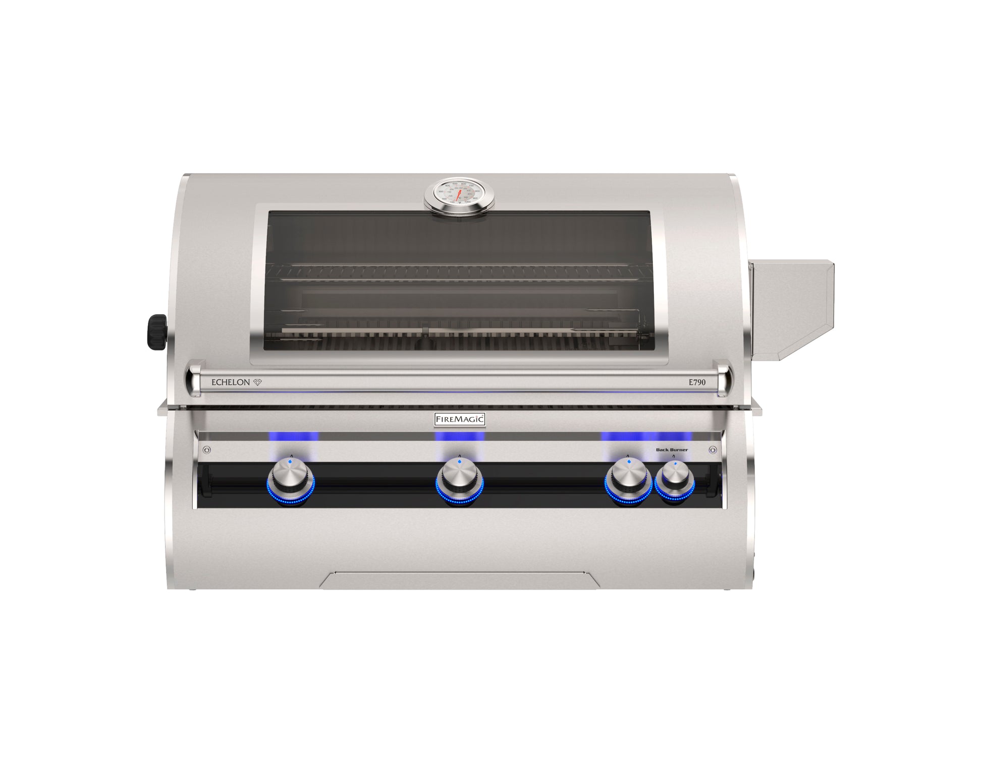 Fire Magic Echelon Diamond E790 36″ built-in outdoor grill with stainless steel finish and magic window.