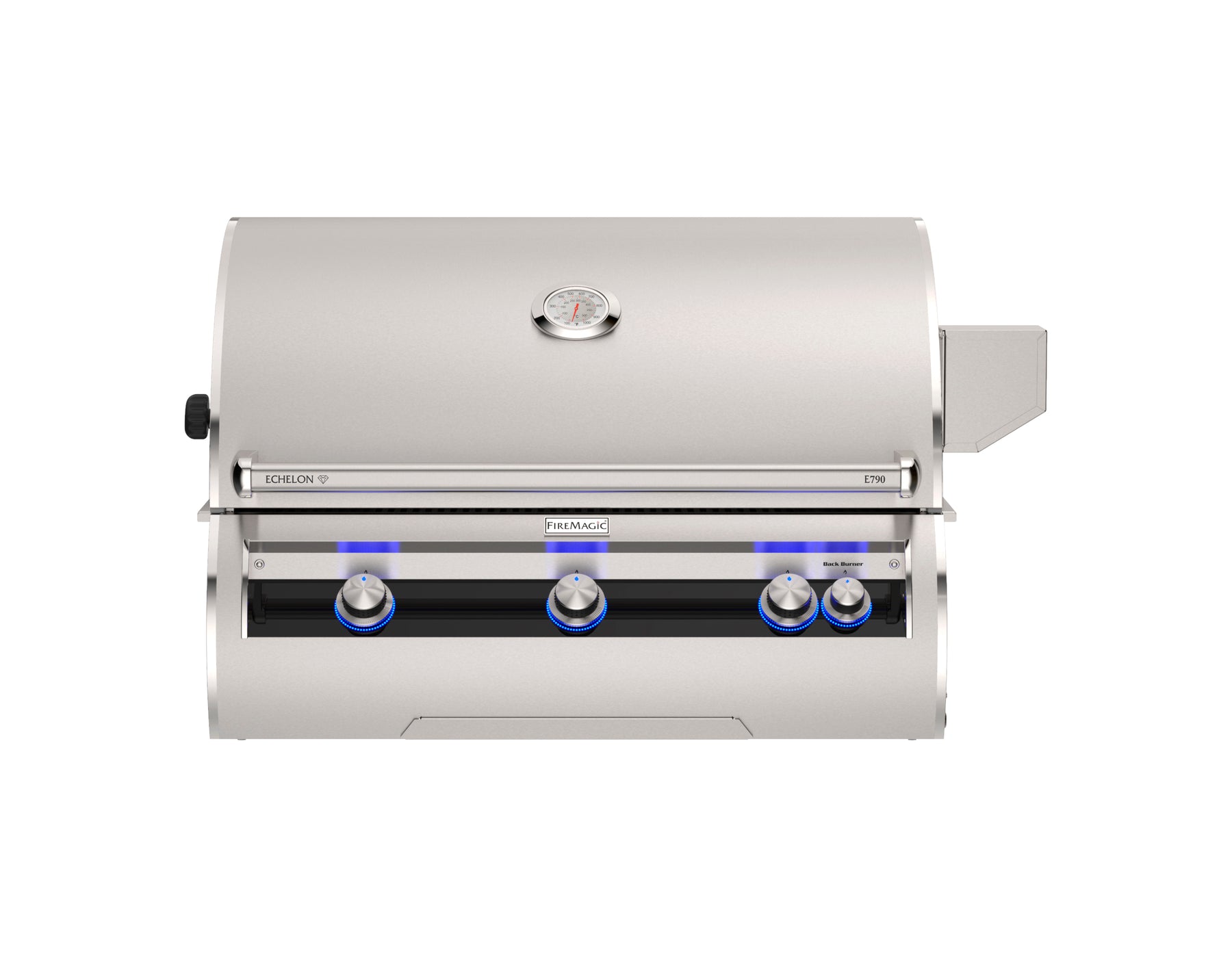 Fire Magic Echelon Diamond E790 36″ built-in outdoor grill with analog thermometer and stainless steel finish.
