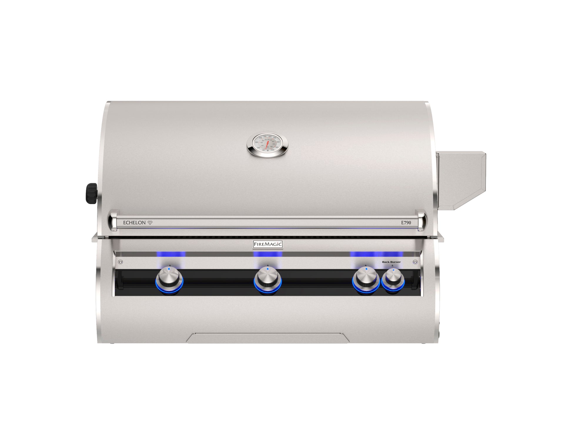 Fire Magic Echelon Diamond E790 36″ built-in outdoor grill with analog thermometer and stainless steel finish.